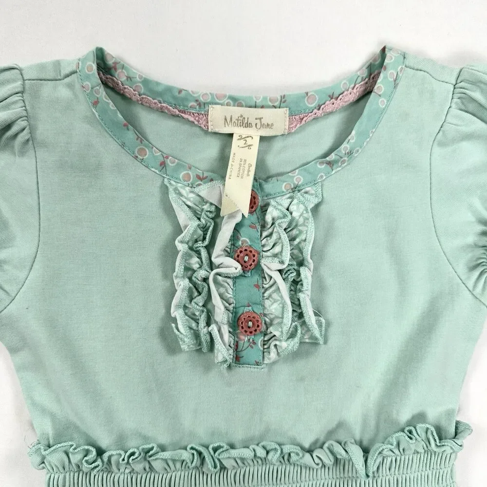 MATILDA JANE Ruffle A Line Dress Pockets Size 2 2T Green Cottagecore Country